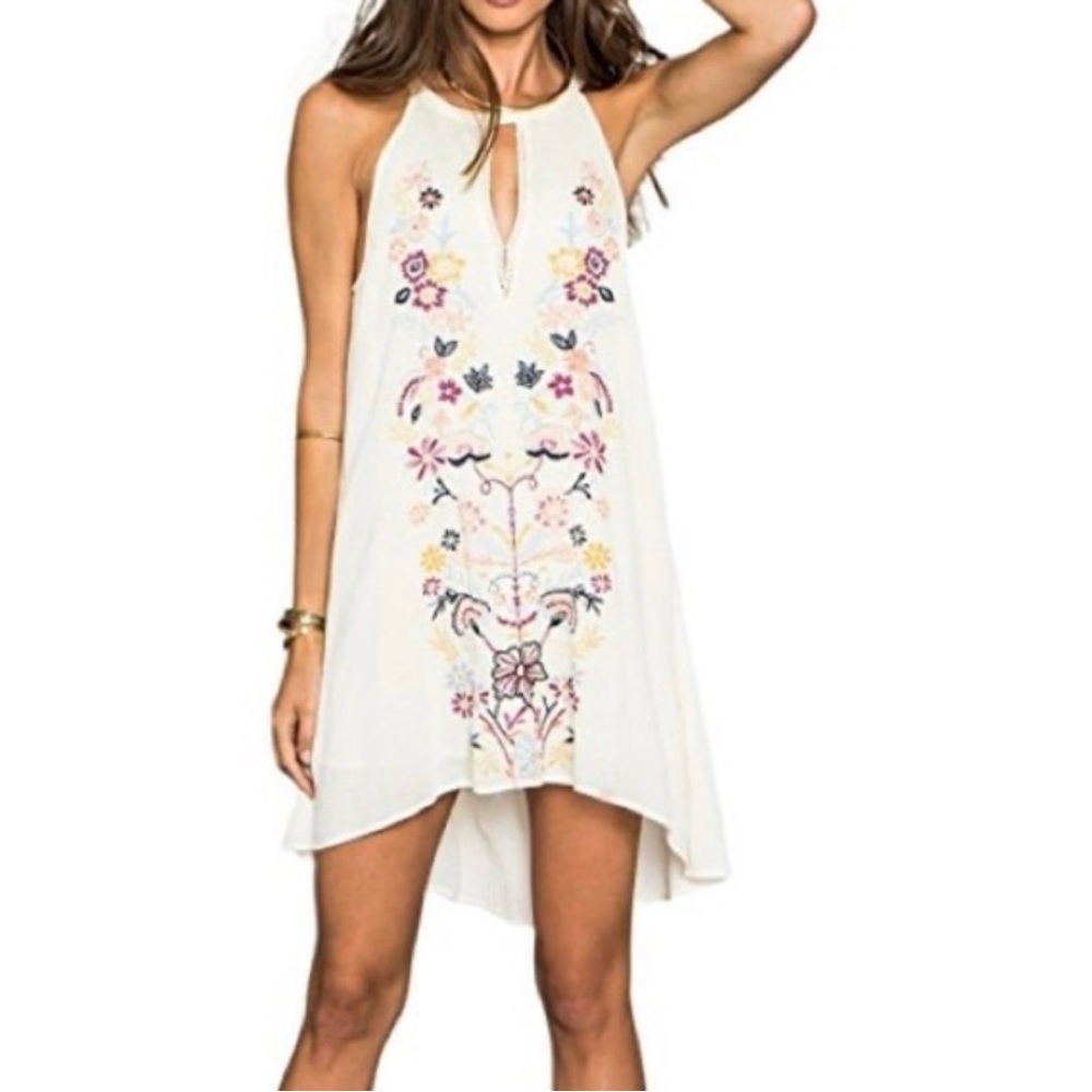 O’Neill Embroidered cream halter collar mini dress.Fully lined.Like new.Size M